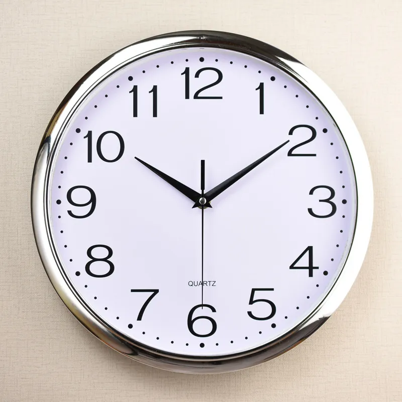 Silent Wall Clock Quartz Movement Round Electroplated Plastic Large Arabic Numerals Luminescent Home Office Decor