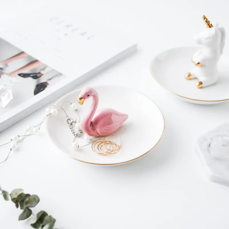 Ceramic Jewelry Tray Dish Organizer Gilded Porcelain Animal Crown Pineapple Shape Decorative Home Desktop Trinket Holder
