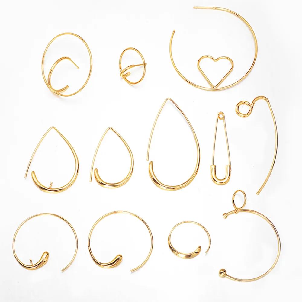 Gold Plated Copper Geometric Earring Findings DIY Jewelry Making Components Simple Minimalist Heart Hoop Teardrop Accessories