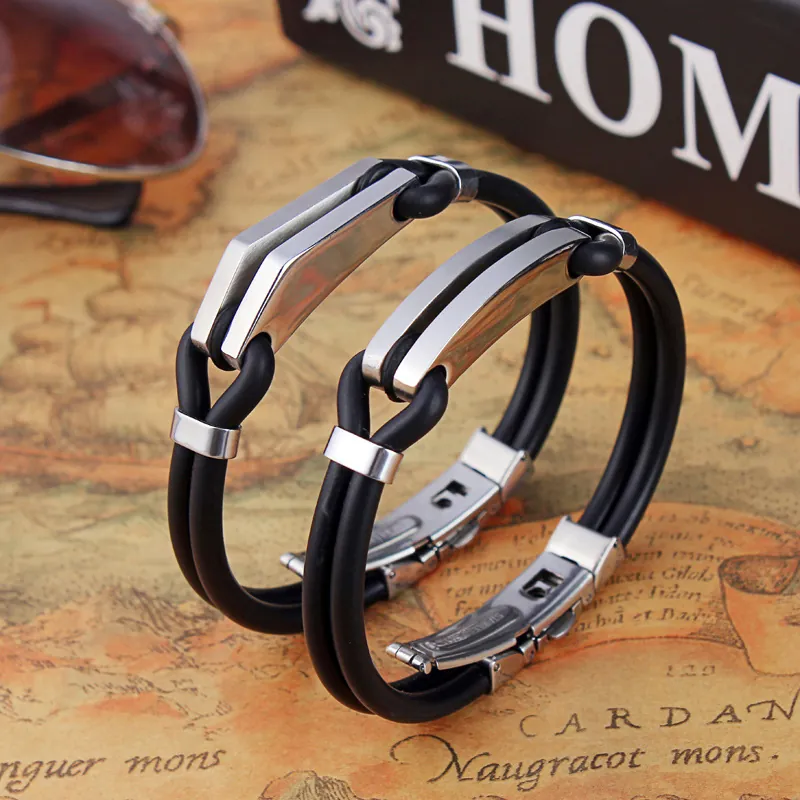 Bracelet En Acier Inoxydable Et Silicone Pour Couple Poli Miroir Style Géométrique Bijoux Modernes