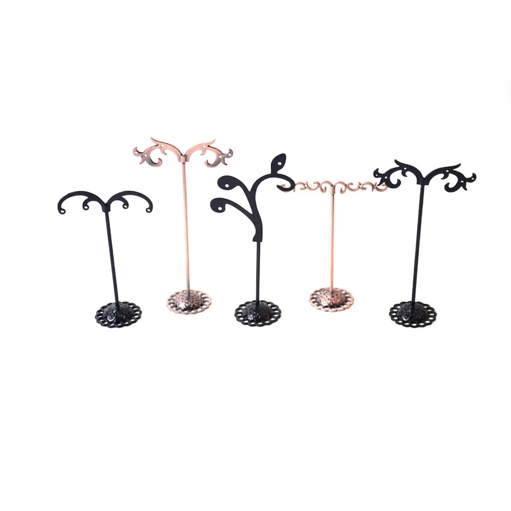 Vintage Metal Alloy Earring Display Stand Holder Jewelry Organizer T-Shape Leaf Wave Style Desktop Countertop Storage Rack Showcase