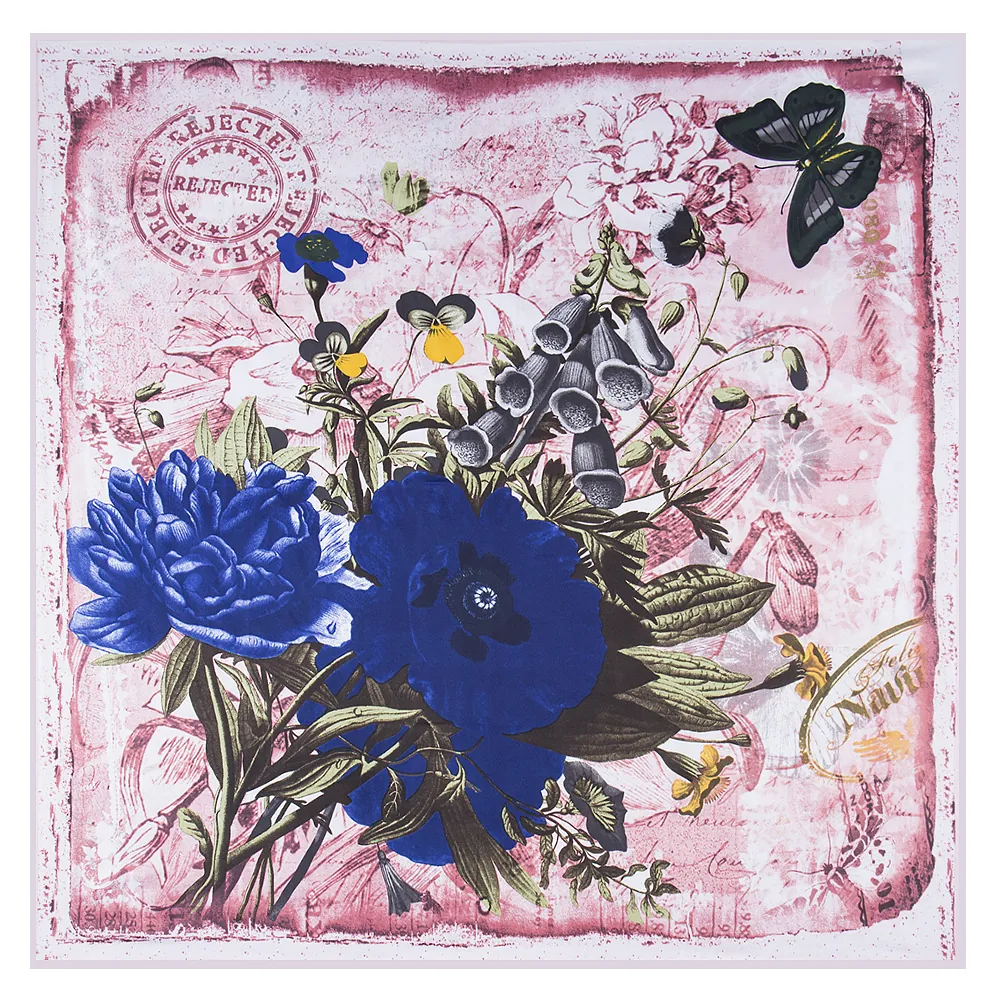 Large Satin Square Scarf For Women Vintage Floral Butterfly Print Shawl Wrap Retro Hair Scarf Headband Bandana Accessory