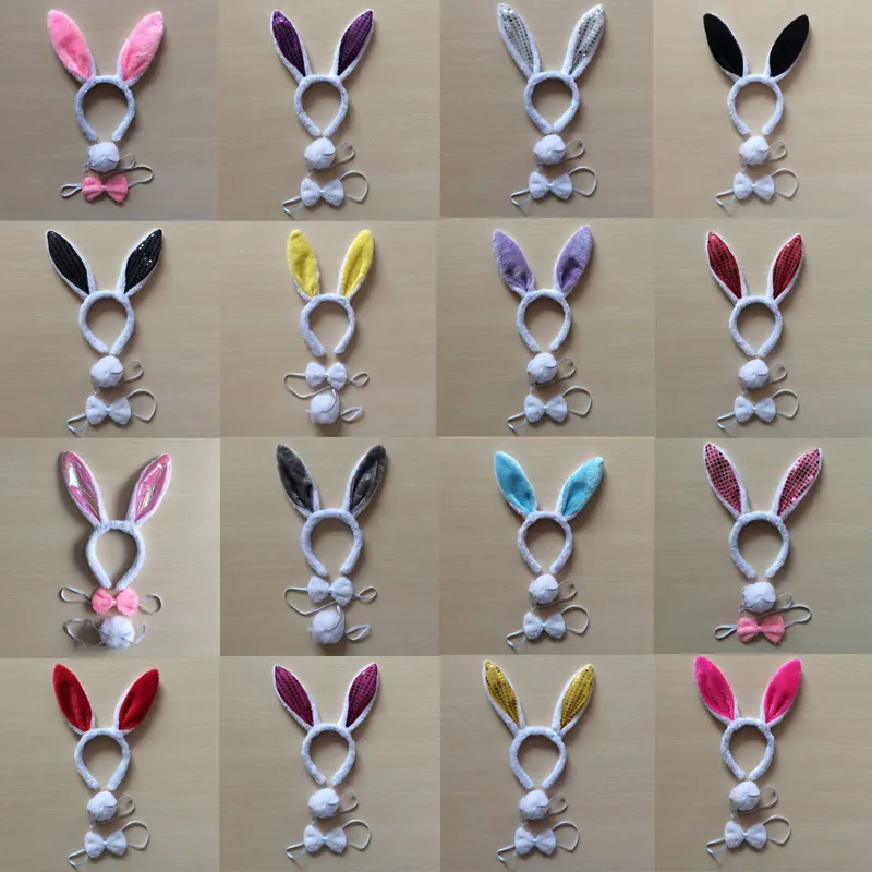 Plush Rabbit Ear Headband Bow Tie And Tail Bunny Costume Accessories For Party Performance Halloween Easter Novelty