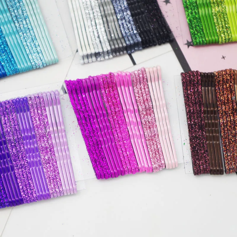 Wave Metal Bobby Pins Colorful Glitter Lacquered Gradient Hair Clips For Girls Daily Accessories
