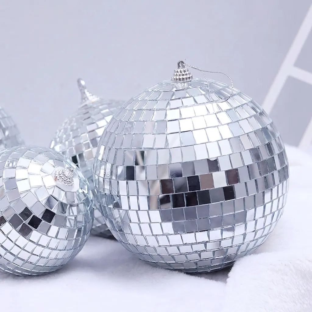 Mirror Disco Ball Silver Glass Foam Reflective Hanging Ornament For Christmas Party Wedding Stage Decor Sparkling Festive