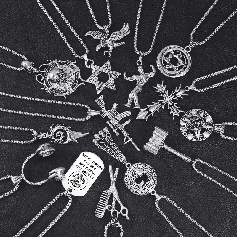 Men Pendant Necklace Vintage Hip Hop Gothic Punk Style Stainless Steel Alloy Jewelry Accessory Gift For Man Daily Wear