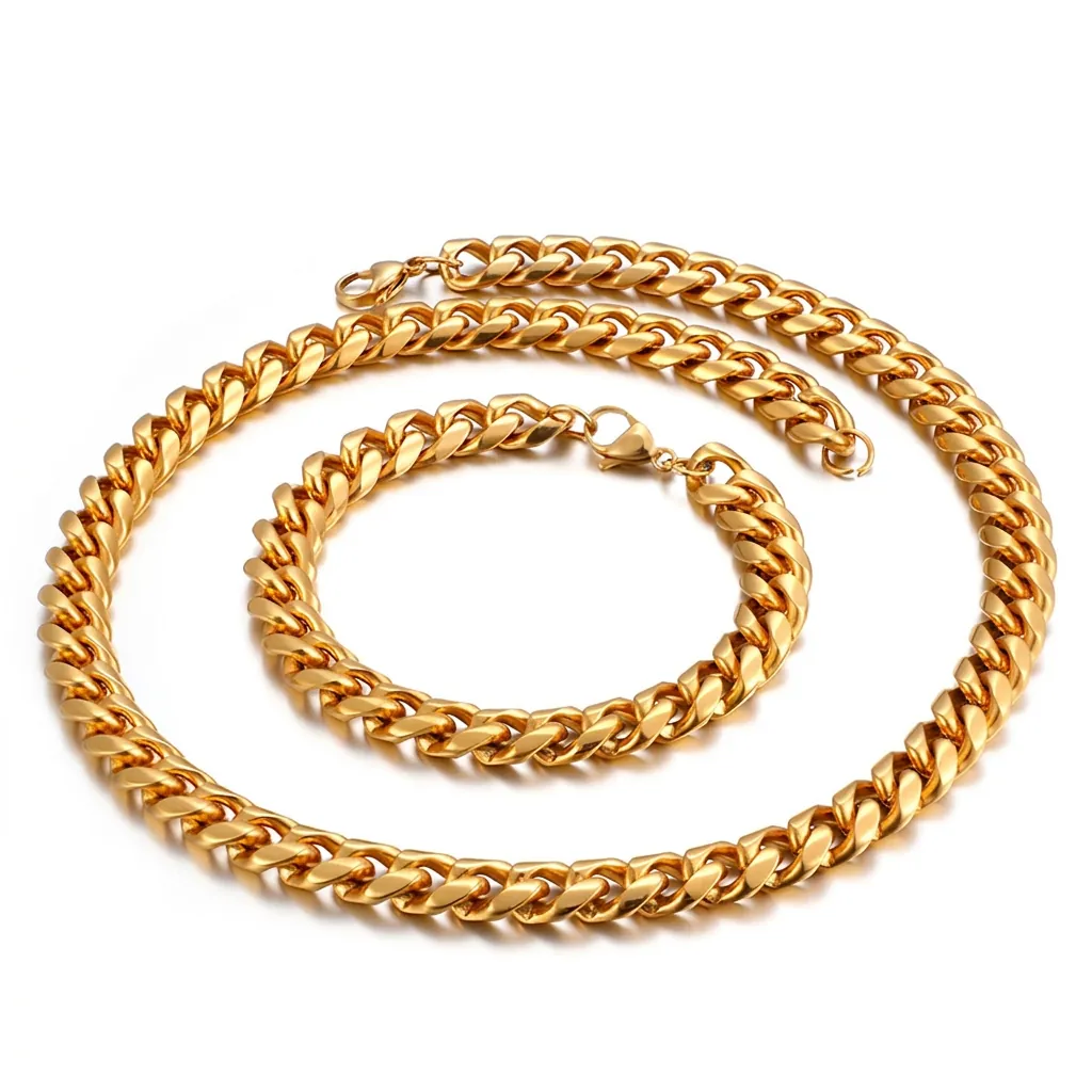 Collana Catena Maglia Cubana in Acciaio Inossidabile per Uomo Donna Gioielli Punk Hip Hop Oro Argento Nero Placcato Accessorio Regalo