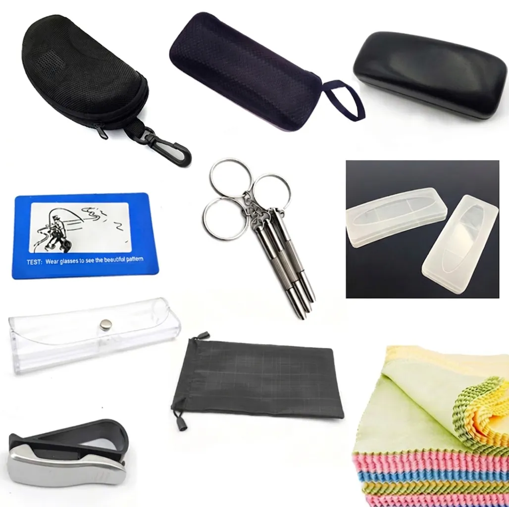 Accessori Portatili Per La Manutenzione E Conservazione Degli Occhiali Inclusi Custodia Rigida Panno In Microfibra Strumento Di Riparazione Clip Per Visiera