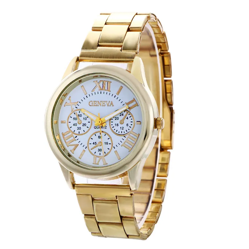 Montre À Quartz Pour Femmes Style Geneva Cadran À Chiffres Romains Boîtier En Alliage Bracelet En Acier Mode Affaires