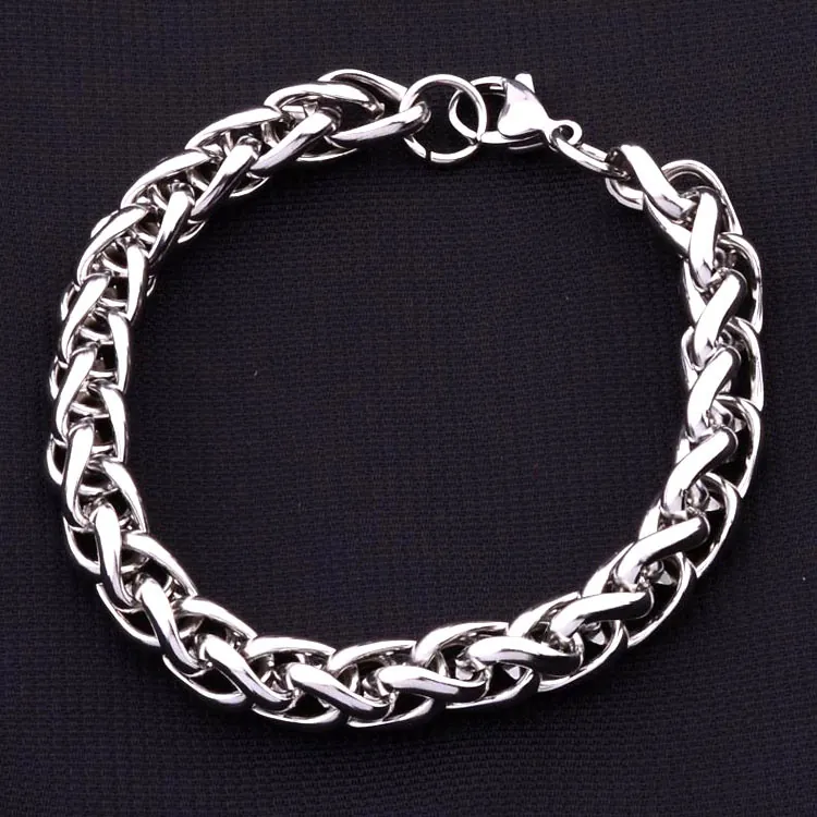 Hip Hop Men Stainless Steel Keel Chain Bracelet Silver Tone Double Layer Wheat Link Wristband Punk Jewelry Unisex