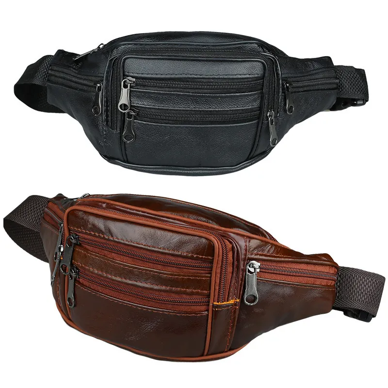 Marsupio Uomo Vera Pelle Tasche Multiple Impermeabile Sport All'aperto Corsa Borsa Da Cintura Casual Crossbody