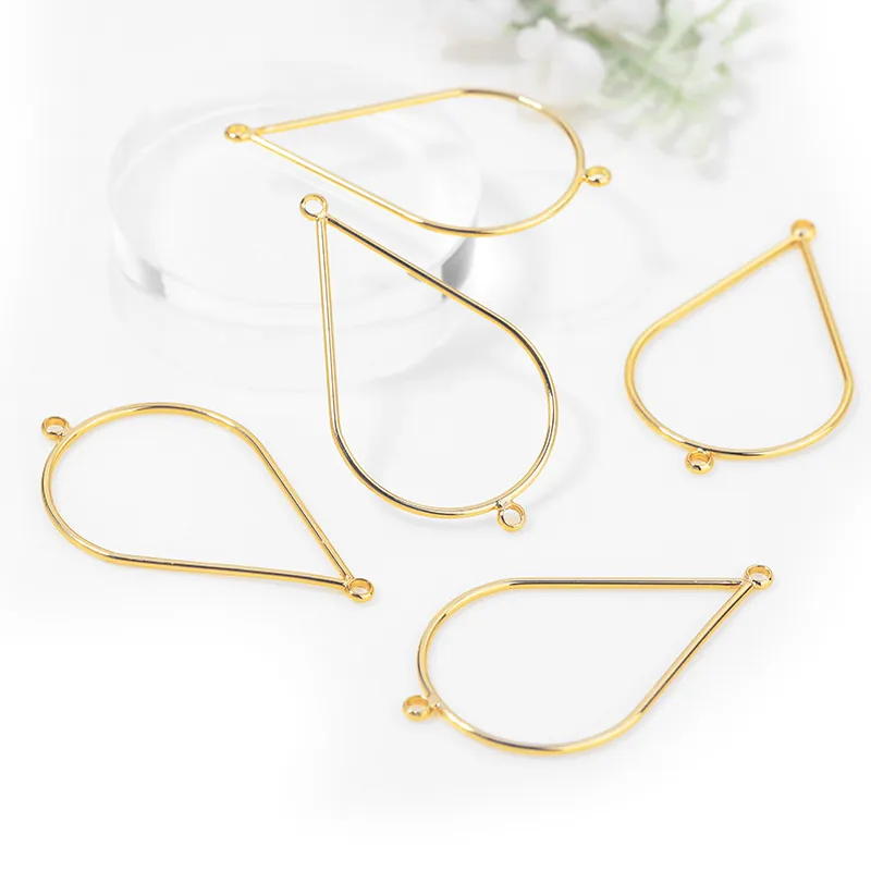 Teardrop Waterdrop Hollow Pendant Frame Gold Plated Pure Copper Double Loop Connectors DIY Jewelry Making Findings