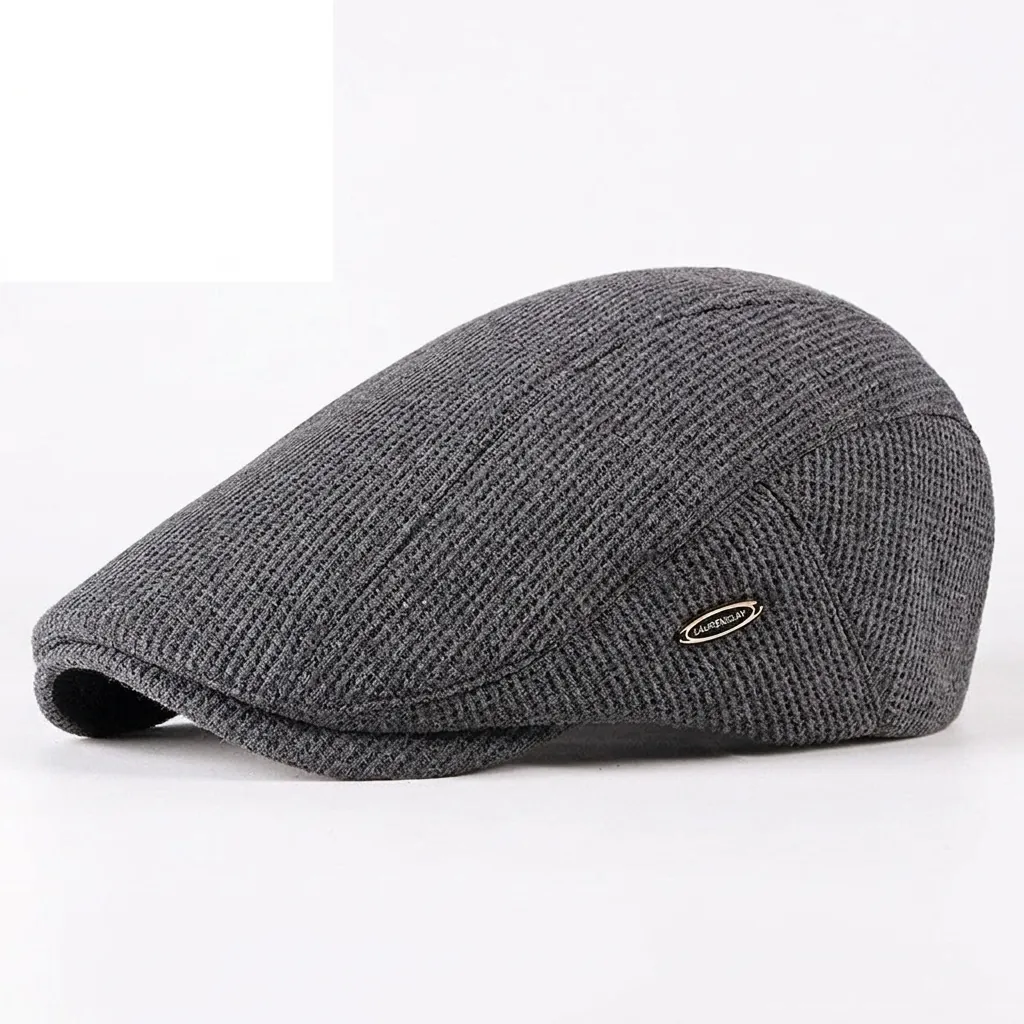 Retro Waffle Knit Flat Cap For Men And Women Fleece Lined Warm Winter Newsboy Hat With Adjustable Buckle Polyester