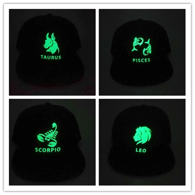 Luminous Zodiac Baseball Cap Cotton Glow In The Dark Noctilucent Hip Hop Flat Brim Sun Hat Unisex Adjustable