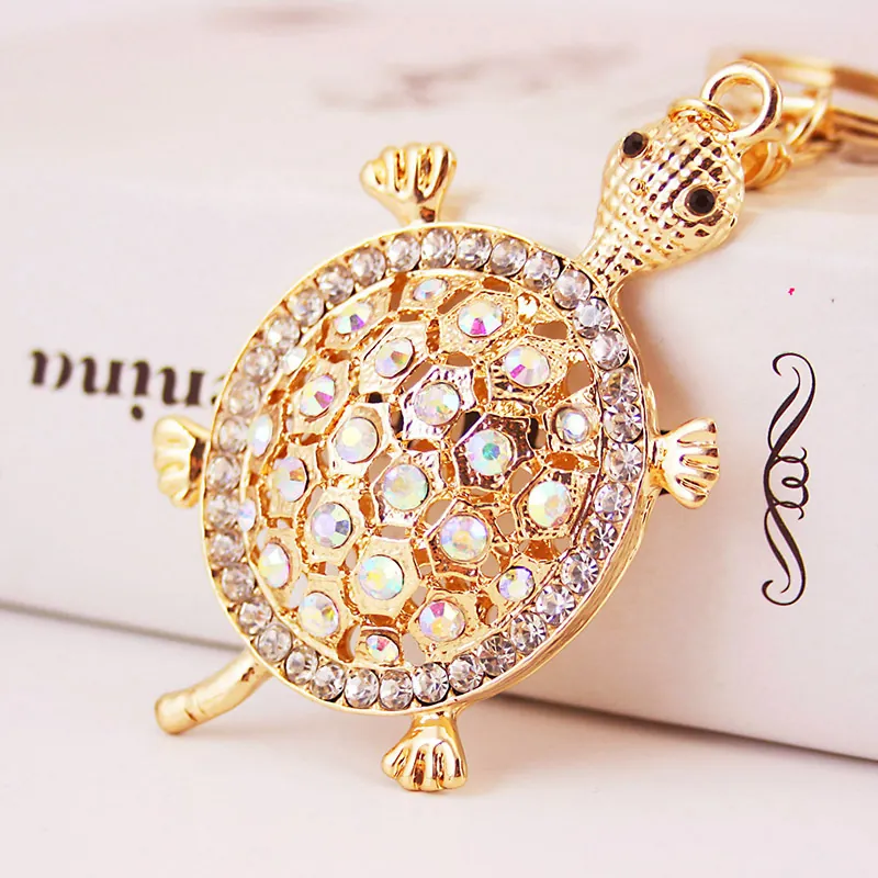 Portachiavi Tartaruga Strass Cristallo Lega Di Zinco Metallo Animale Ciondolo Borsa Auto Accessorio Gioiello Regalo Per Donne