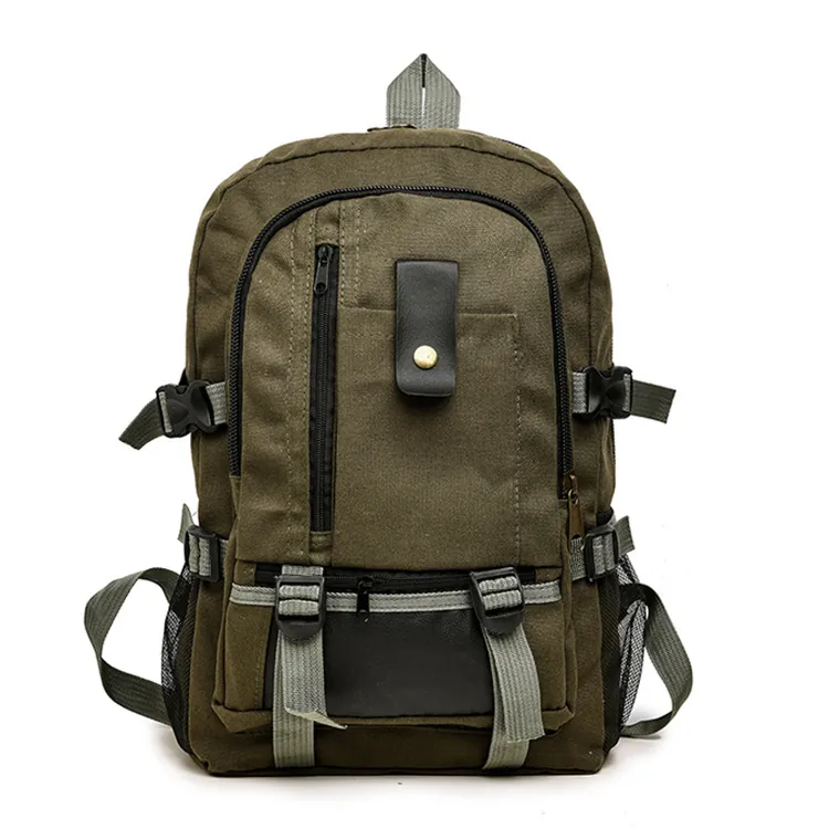 Vintage Canvas Backpack Large Capacity Multi Pocket Retro Hiking Rucksack For Outdoor Travel Laptop School Bag