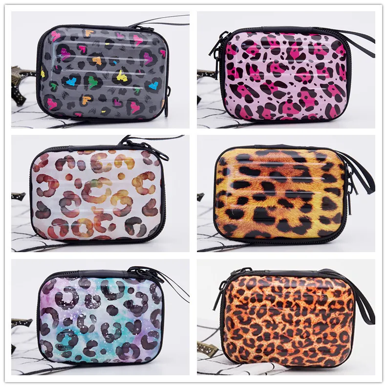 Mini Luggage Case Coin Purse Tinplate Metal Hard Shell Portable Leopard Print Animal Pattern Earphone Organizer Zipper Pouch