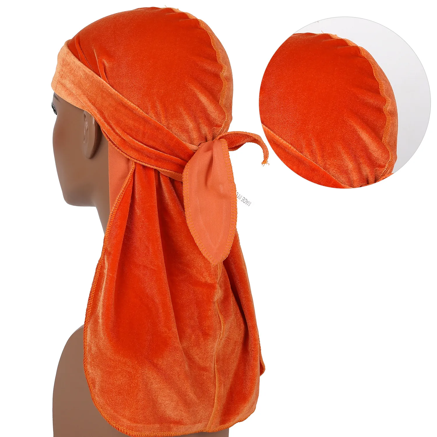 Velvet Durag For Men And Women Long Tail Seamless Headwrap Wide Straps Hip Hop Fashion Hair Accessories