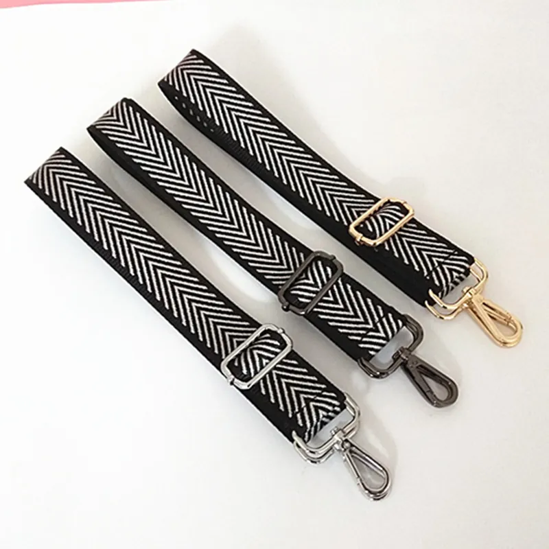 Adjustable Replacement Shoulder Bag Strap Herringbone Pattern Polyester Fabric Metal Buckles Crossbody Backpack Accessory