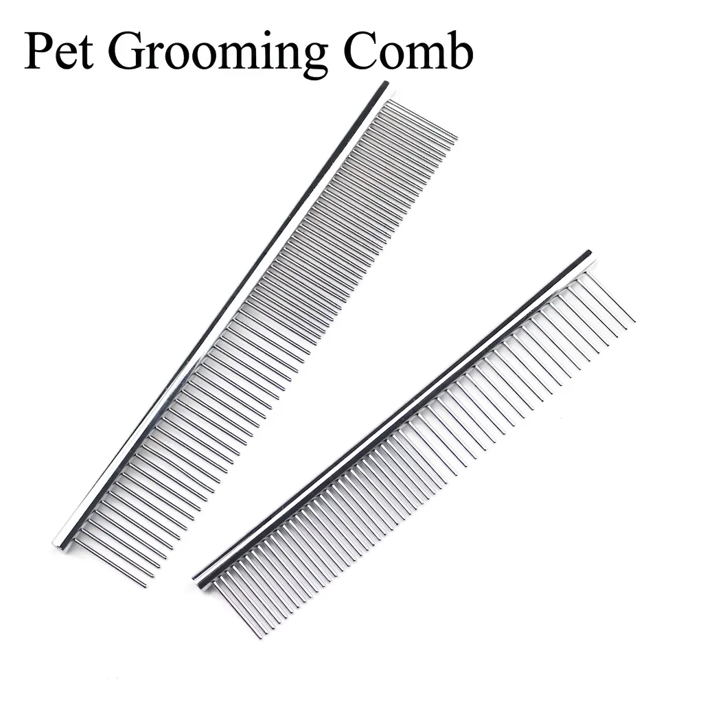 Stainless Steel Pet Grooming Comb Professional Dog Cat Hair Brush Silver Rounded Teeth Gentle Grooming Tool