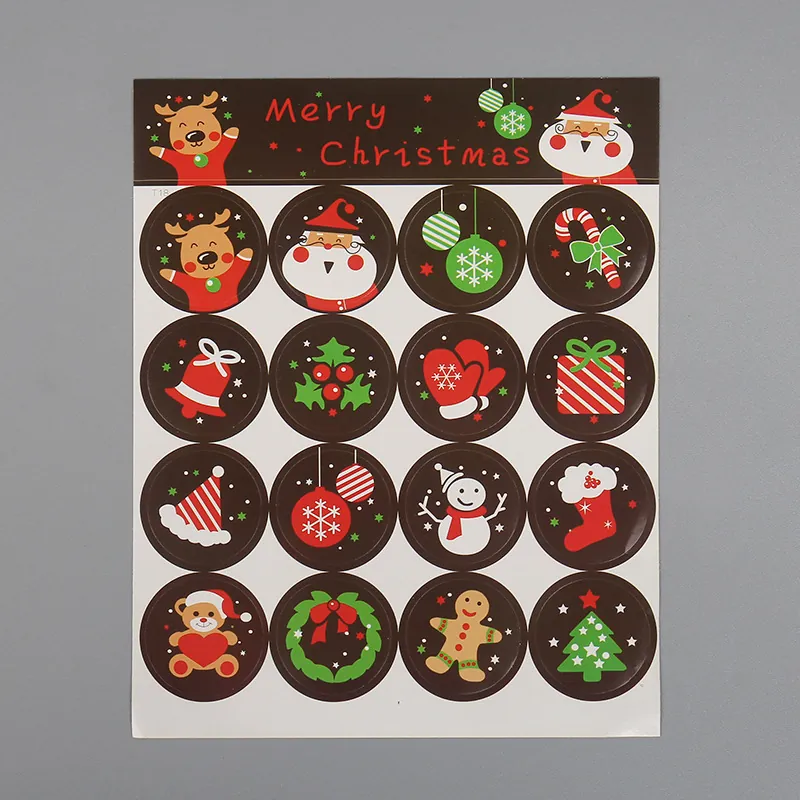 Christmas Sealing Stickers Self Adhesive Round Labels Santa Claus Reindeer Snowman Patterns For Holiday Gift Wrapping Baking