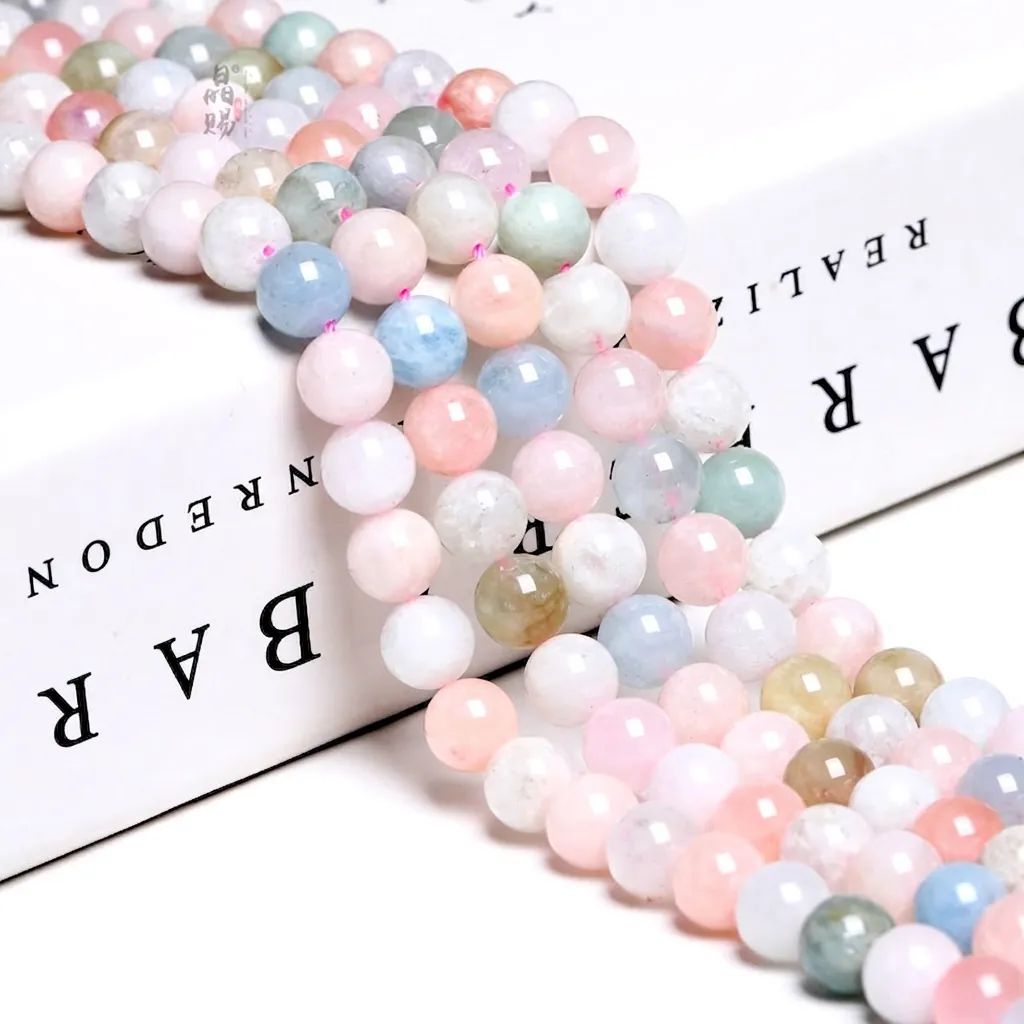 Natural Morganite Round Loose Beads Smooth Polished Macaron Color Gemstone For Jewelry Making DIY Bracelet