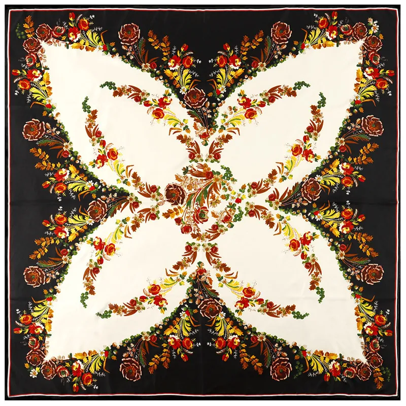 Women Vintage Butterfly Floral Print Satin Square Scarf Elegant Silk Feeling Twill Shawl Large Wrap For Daily Party Accessory