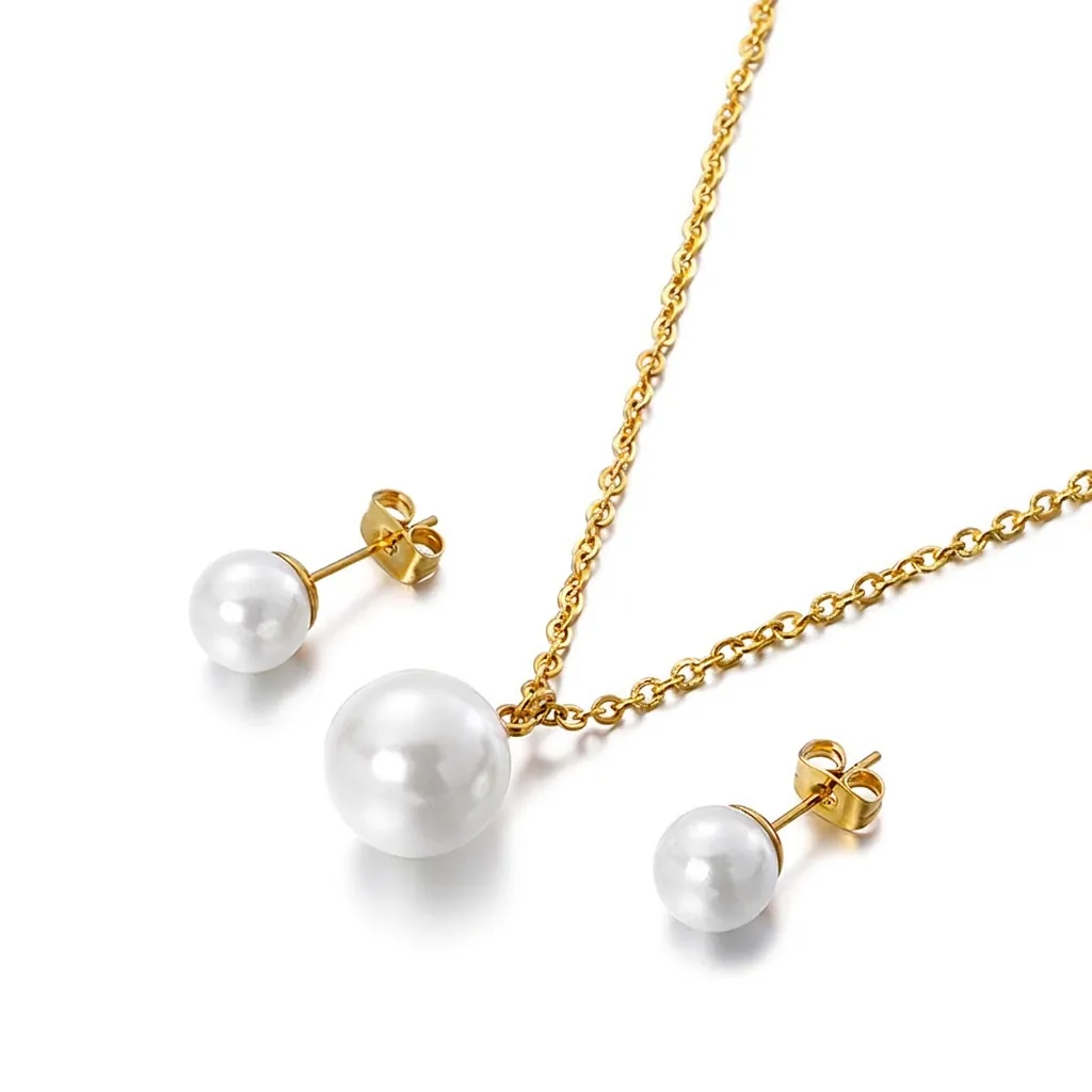 Collier Pendentif Künstliche Perle Ronde Blanche Et Boucles D Oreilles Avec Tige En Acier Inoxydable Bijoux Quotidiens Minimalistes Pour Femmes
