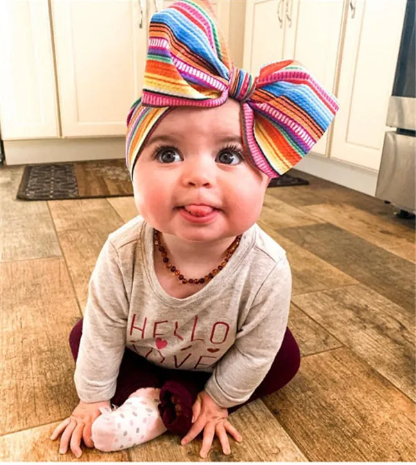 Baby Headband Large Bow Elastic Soft Fabric Hair Band Printed Floral Stripe Heart For Infant Toddler Newborn