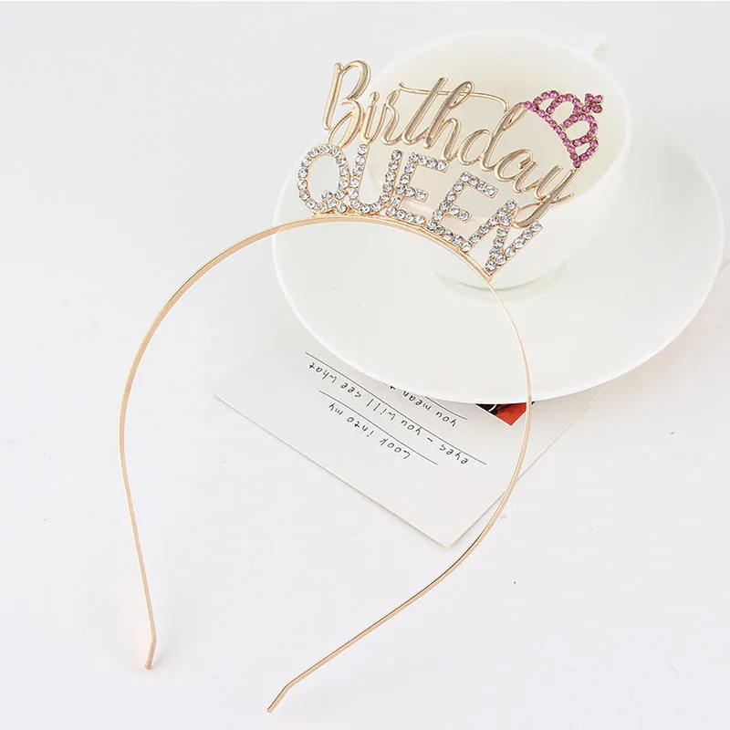 Serre-tête Anniversaire Lettres Strass Reine Princesse Couronne Alliage Métal Accessoires Cheveux Fête Pour Femmes Filles