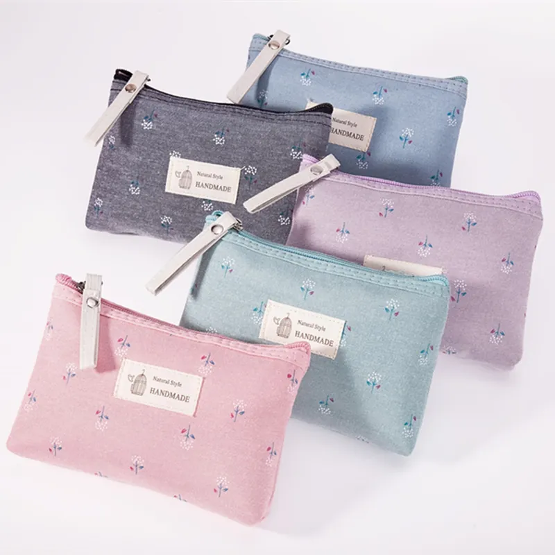 Floral Polka Dot Canvas Makeup Bag Waterproof Large Capacity Portable Toiletry Pouch Travel Organizer For Women Girls