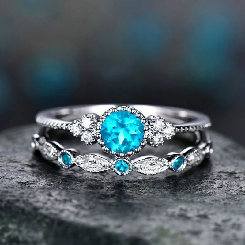Vintage Alloy Cubic Zirconia Stackable Rings For Women Engagement Wedding Fashion Jewelry Round Gemstone Micro Pave Glossy
