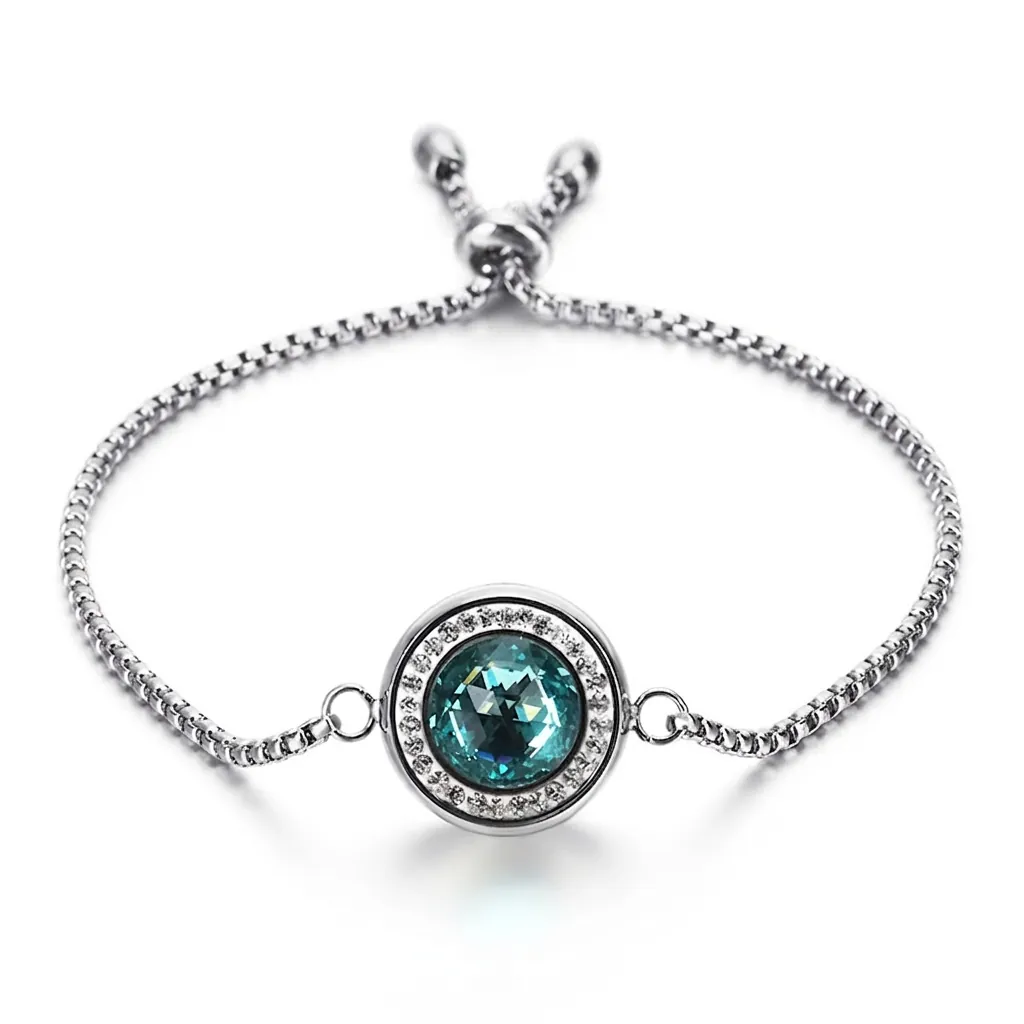Bracelet En Acier Inoxydable Avec Pierre Gemme Ronde Et Pavé De Zircone Chaîne Bolo Ajustable Pour Femmes Bijoux