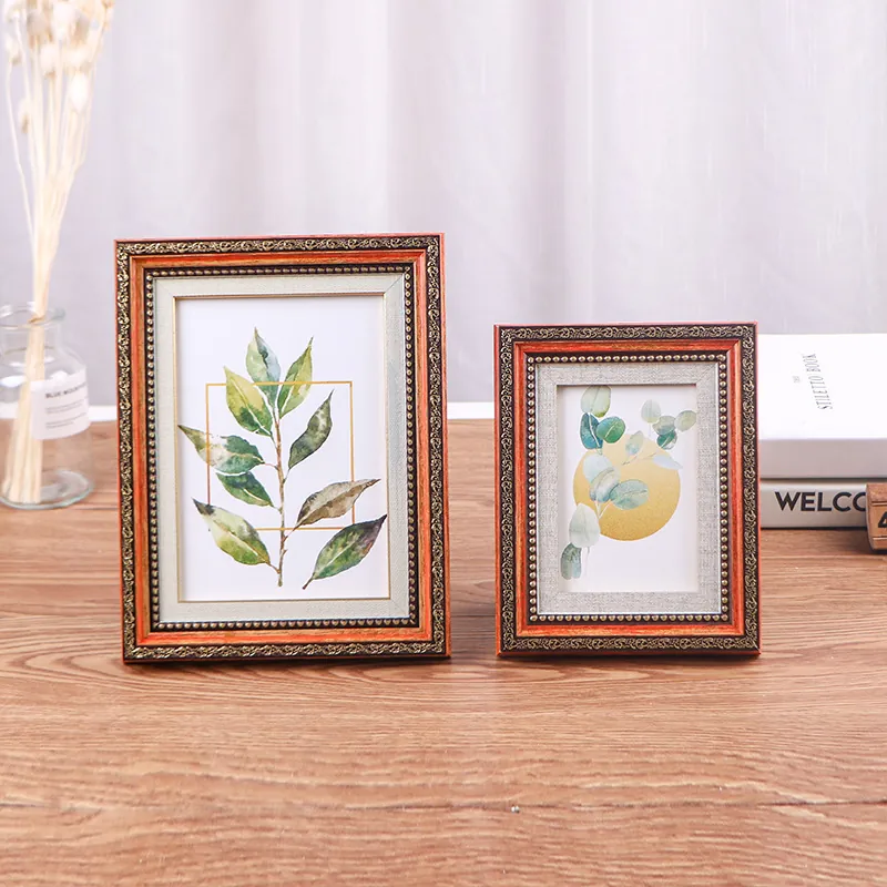 Retro European Style Picture Frame Baroque Embossed Photo Holder Tabletop Wall Hanging Home Decor With Floral Bird Art