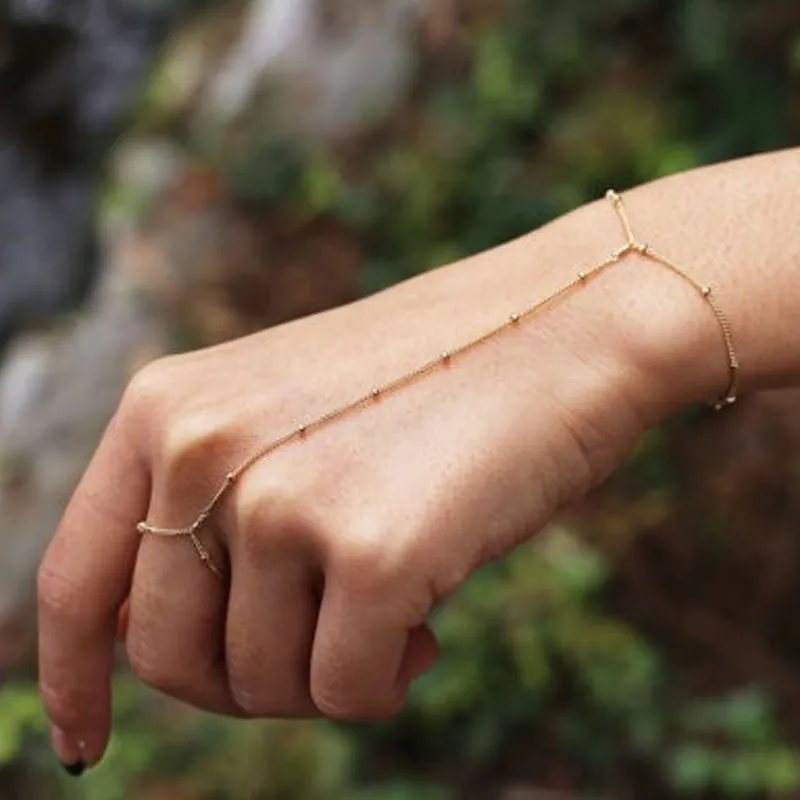 Bracelet Esclave Bague Main Chaîne Alliage Perle Délicat Réglable Mode Pour Femmes