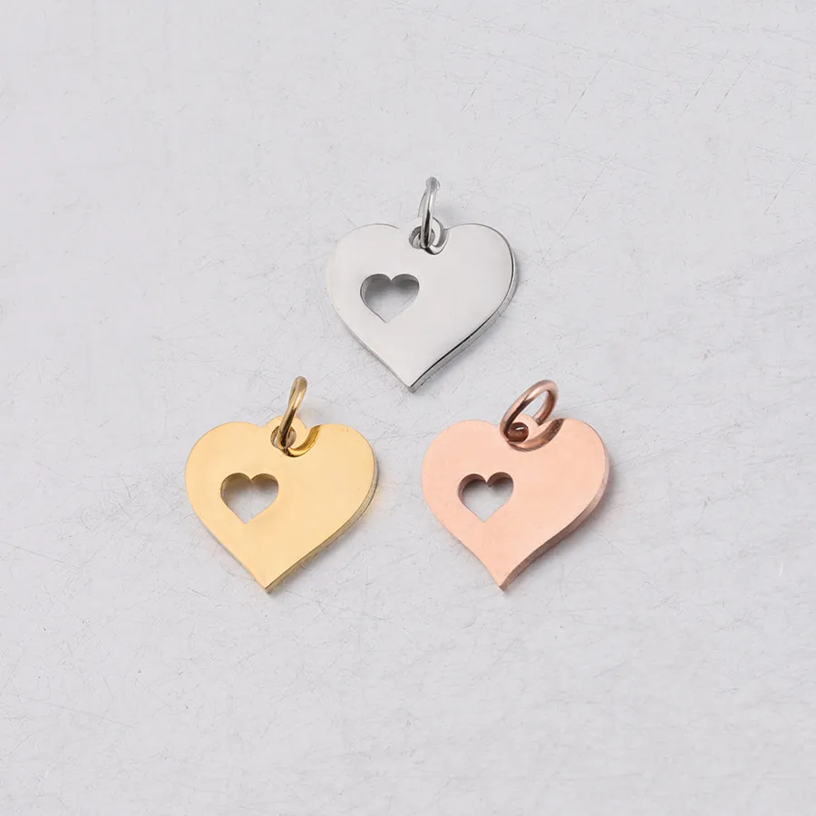 Minimalist Stainless Steel Hollow Double Heart Pendant Polished DIY Jewelry Accessories Heart Charm For Necklace Making