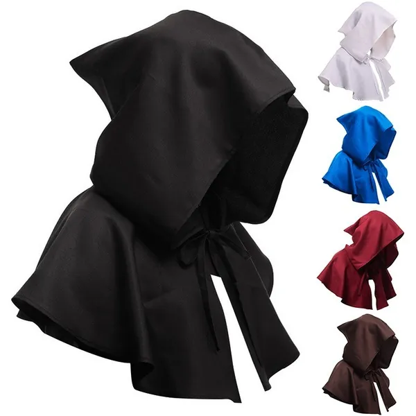 Adult Unisex Medieval Hooded Cloak Halloween Costume Reaper Cape Solid Color Polyester Retro Cosplay Party Performance Cloak