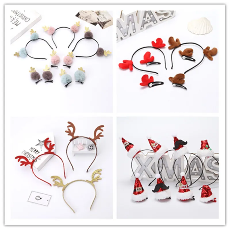 Christmas Reindeer Antlers Headband Santa Hat Hair Hoop Festive Party Decoration Hair Accessories Polyester Sequin Plastic
