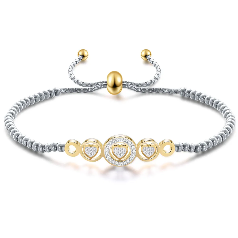 Bracciale Con Ciondolo A Cuore In Acciaio Inossidabile Regolabile Elegante Catena Di Perline Gioielli Di Moda Per Donne