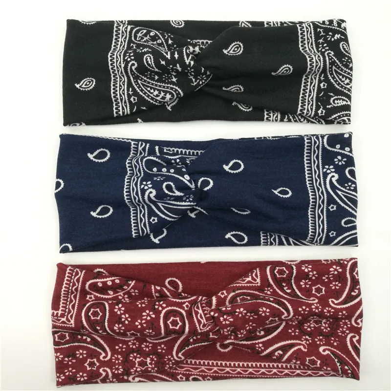 Paisley Pattern Headband Knitted Elastic Cross Knot Hair Band For Women Yoga Sports Vintage Bohemian Style