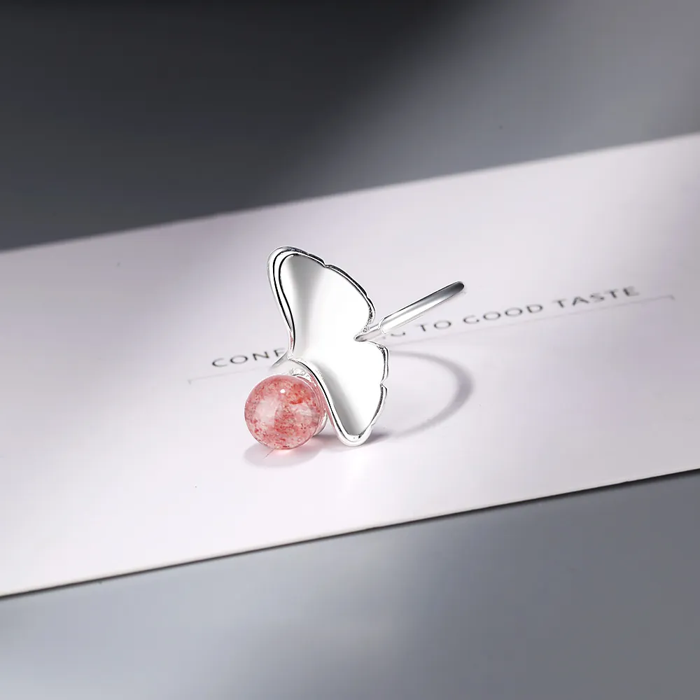Vintage Eleganter Ginkgo Blatt Offener Ring Für Damen Rosa Stein Eingelegt Versilbert Kupfer Verstellbarer Fingerring Schmuck