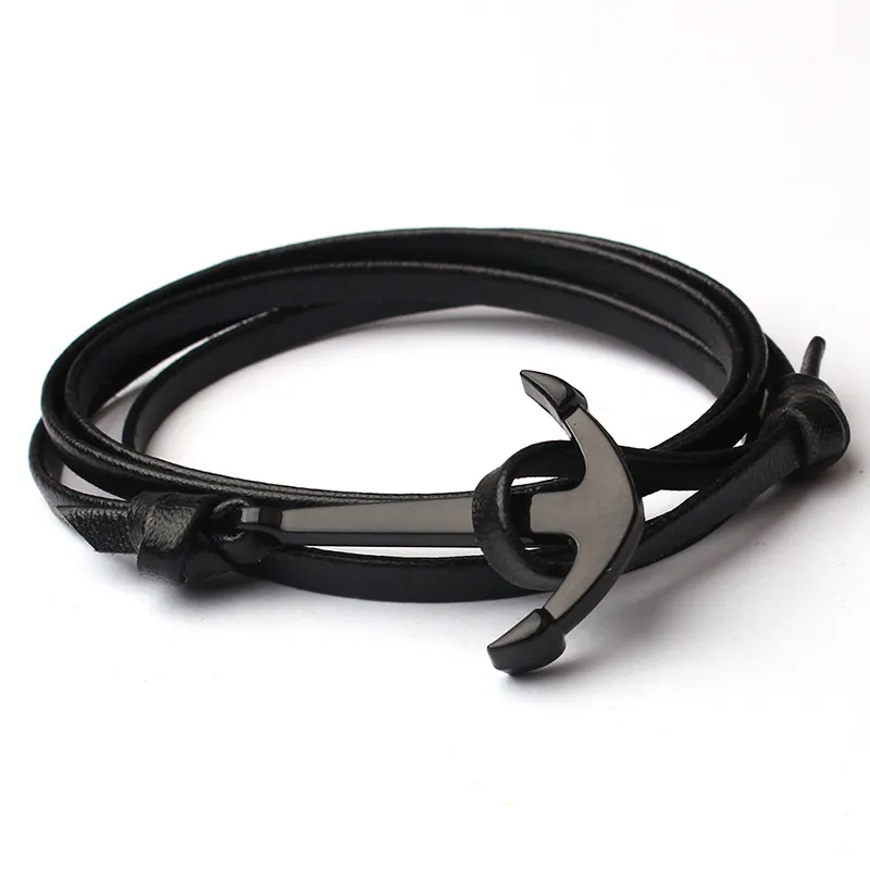 Bracciale Ancora Pelle Intrecciata Multi Giro Regolabile Gancio Nautico Braccialetto Per Uomo Unisex Accessorio