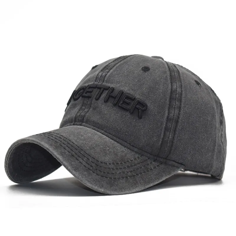 Washed Cotton Baseball Cap 3D Letter Embroidery Distressed Vintage Style Adjustable Sun Hat Unisex