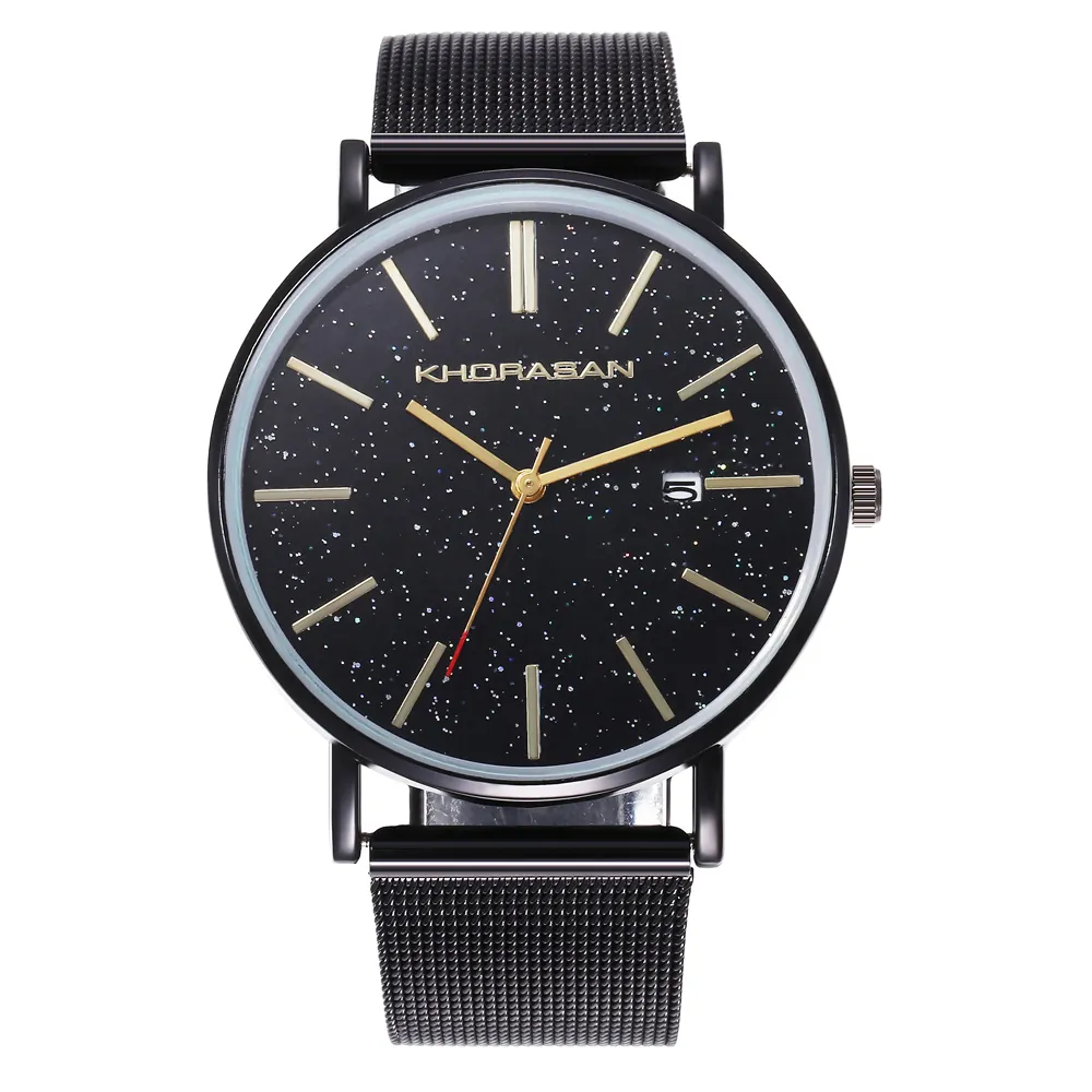 Men Quartz Watch Starry Sky Dial Milanese Mesh Strap Business Casual Wristwatch With Date Calendar Function