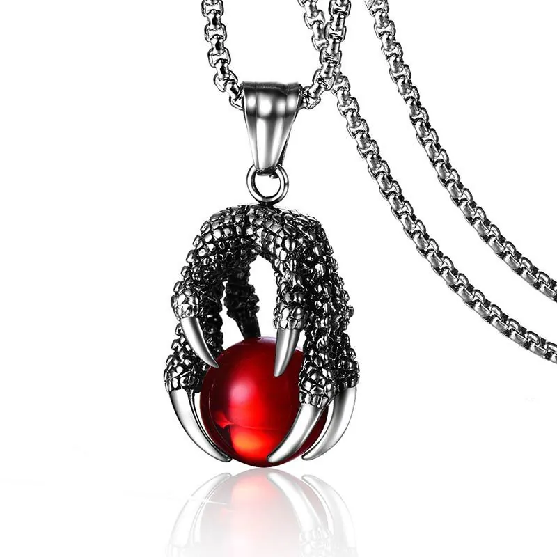 Collier Pendentif Griffe De Dragon Acier Inoxydable Gothique Punk Bijoux Homme Griffe De Dragon Avec Perle Accessoires De Mode Vintage