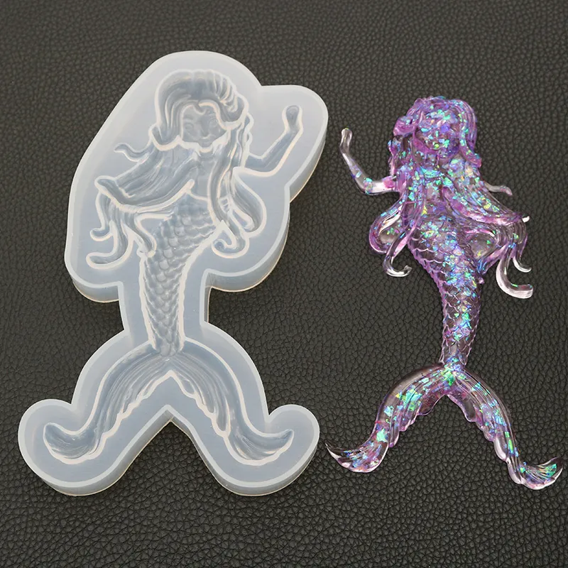 Moule En Silicone Sirène Pour Résine Époxy DIY Décoration De Gâteau Fait Main Fondant Chocolat Plâtre Surface Miroir Réutilisable