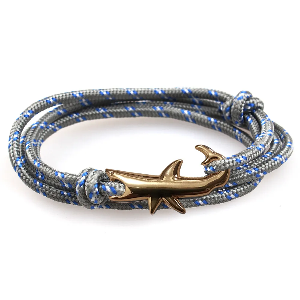Shark Shape Alloy Buckle Braided Rope Wrap Bracelet Nautical Style Adjustable Multilayer Jewelry For Men Women