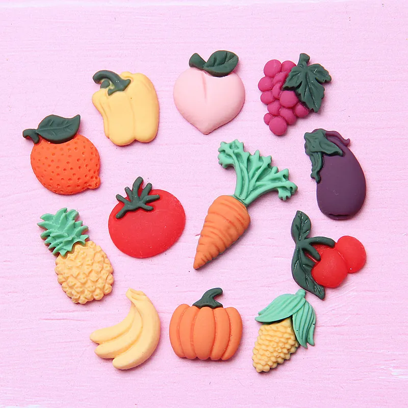 Mini Frutta Verdura Flatback Charms In Resina Opaca Smerigliata Simulazione Artigianato DIY Creazione Di Gioielli Forcine Decorazione Della Custodia Del Telefono Kawaii