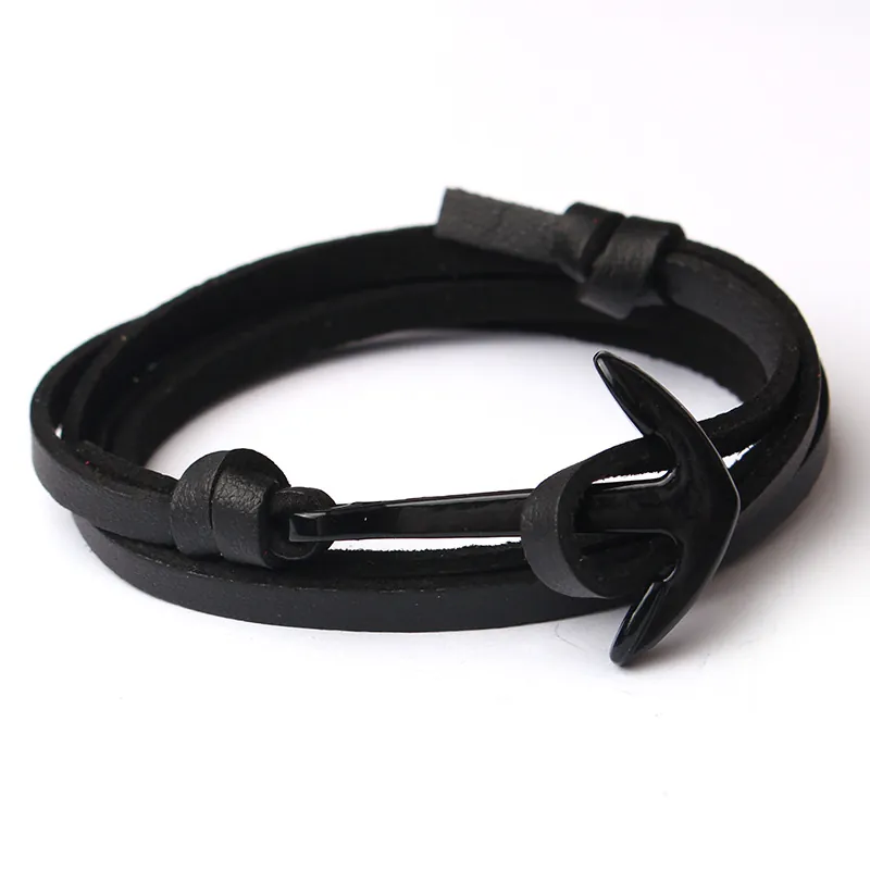 Anchor Bracelet Alloy Charm Leather Wrap Multi Layer Nautical Viking Style Vintage Unisex Wristband Adjustable