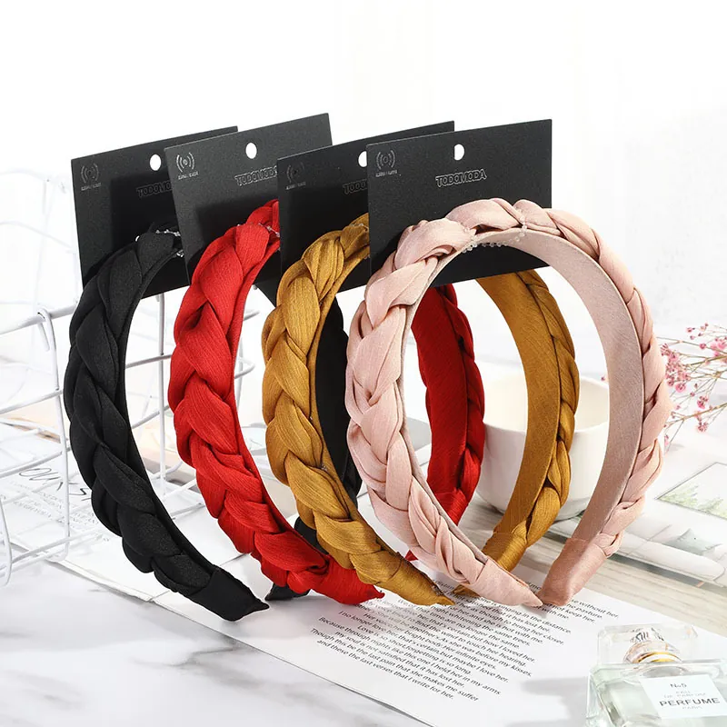 Wide Braided Headband Fabric Twisted Hair Hoop Elegant Solid Color Padded Headwear For Women Girls